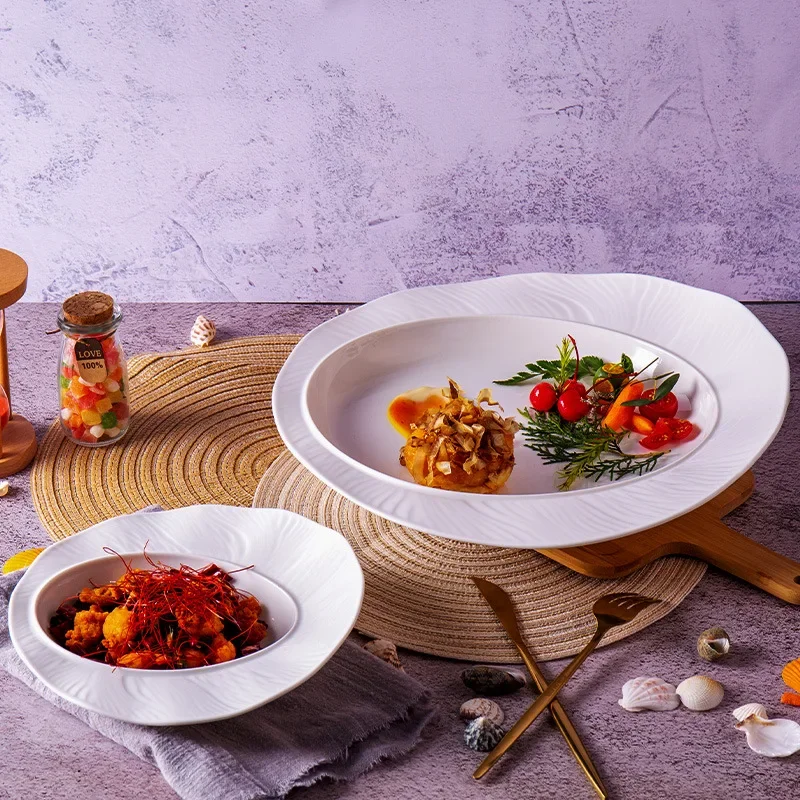 dessert fruit salad bowl creative soup bowl special-shaped tableware irregular sky pattern wide edge bowl hotel snack transfer