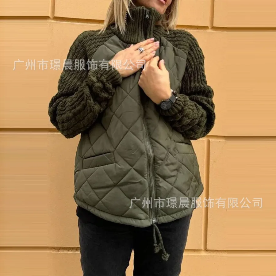 2025 Autumn and Winter New Fashion Cardigan Zipper Long Sleeve Stand-up Collar Women's Jacket Cotton Clothes Europe and America
