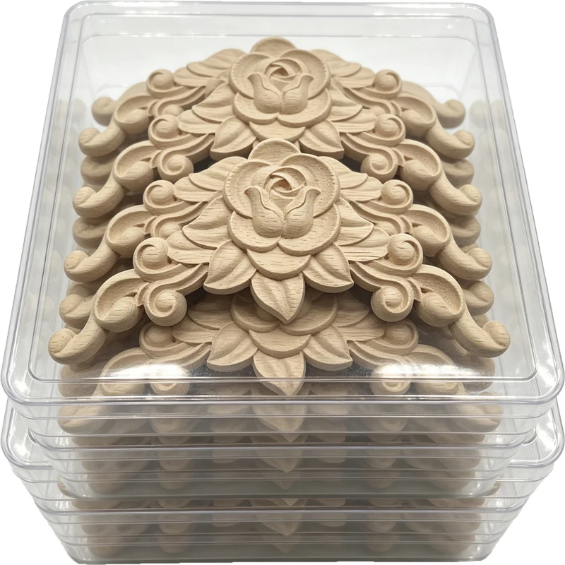 Natural Floral Wooden Carving Corner Wood Carved Corner Appliques Woodcarving Decorative Ornaments Frame Wall Door Furniture