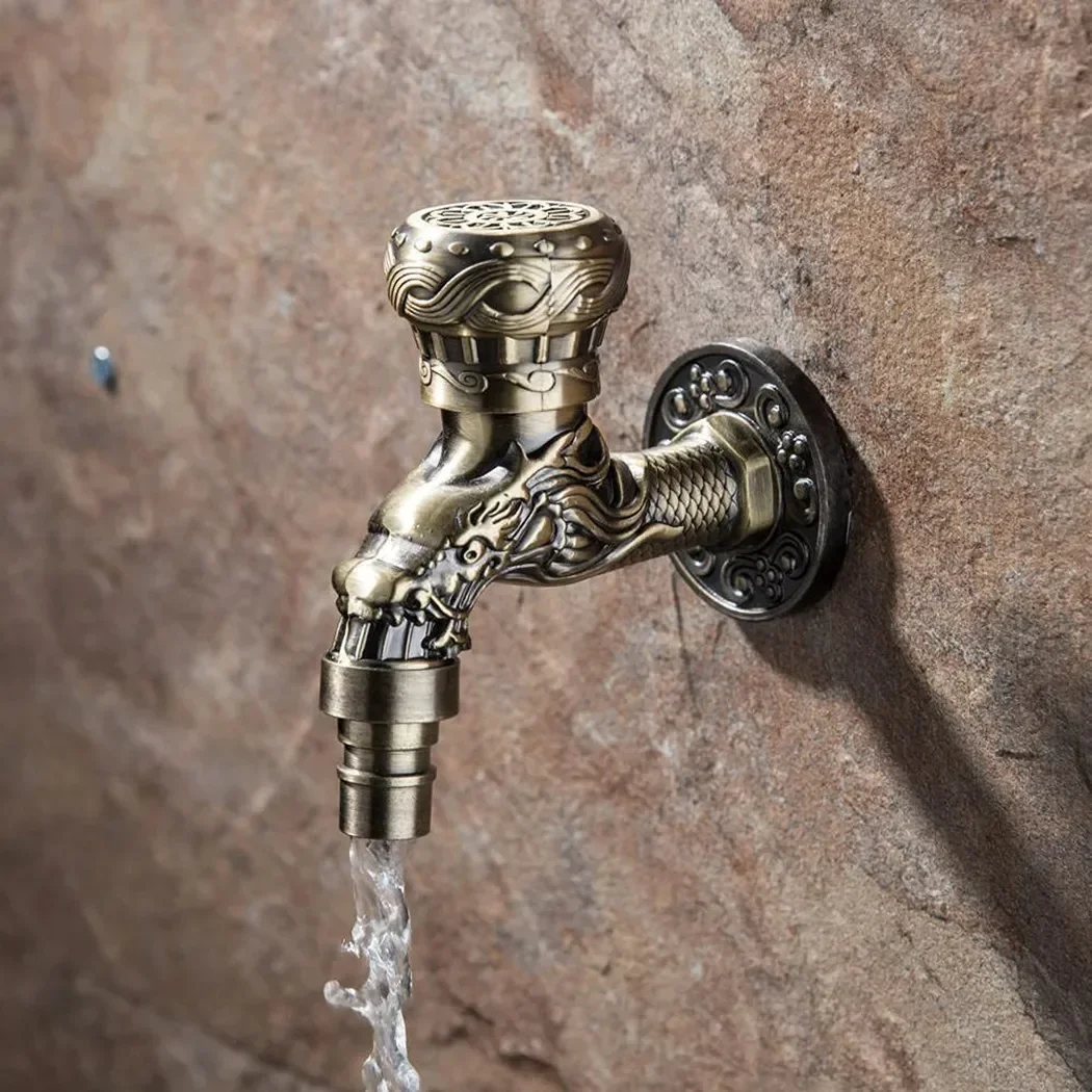 Zinc Alloy Constructed Wall Mounted Bibcock for Garden Outdoor Use Antique Bronze Decorative Tap for Exterior Water Flow