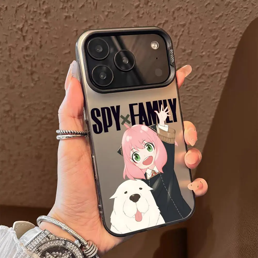 حافظة هاتف لهاتف آيفون 17 16 15 14 13 12 11 برو ماكس أسود أرجواني غير لامع ليزر معدني أورورا فوندا أنيمي جاسوس F-فاميلي أنيا