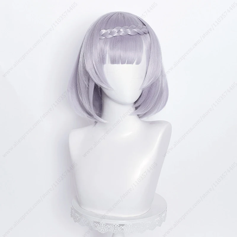 Noelle Cosplay Wig 35cm Long Silver Purple Braided Heat Resistant Synthetic Hair