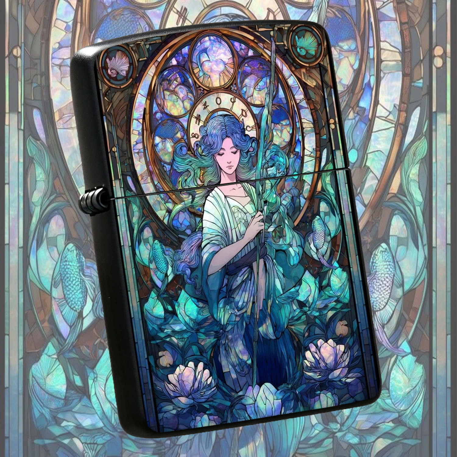 Vintage Collectible Lighters - Art Nouveau Stained Glass Sea Goddess