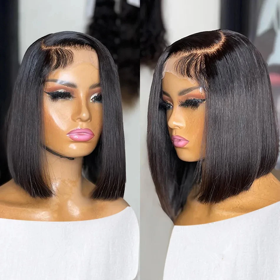 

Vietname Super Double Drawn Bone Straight 13x4 Frontal Bob Wig with 100% Human Hair Natural Black 180% Glueless For Black Women