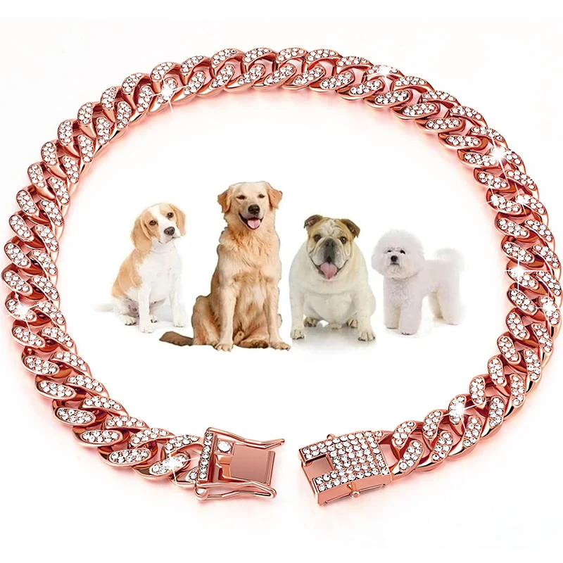 

Dog Collars Gold Chain Cuban Collar with Secure Buckle for Small Medium and Larege Pets