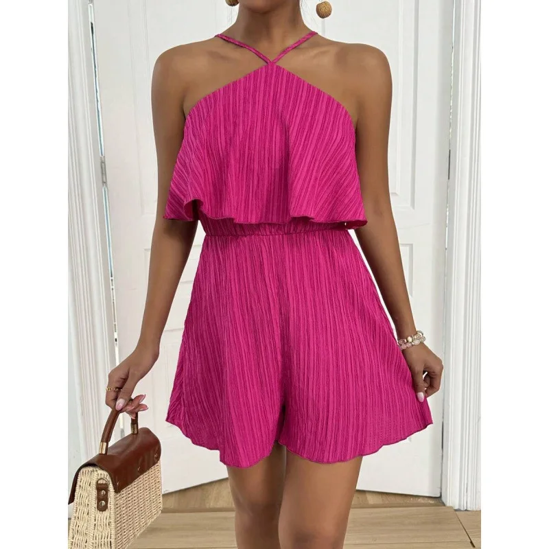 

Halter Ruffle Jumpsuit Women's Fashion Spring Season Four Seasons Suitable Brandless Registered Trademark Details Combination