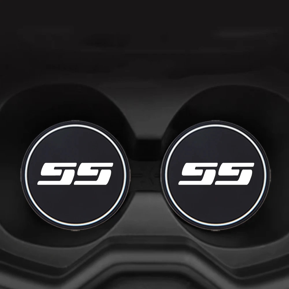 2Pcs Non-slip Car Water Cup Pad Silica gel Diamond Rhinestone Rubber Mat For Chevrolet SS Camaro SS Car Accessories