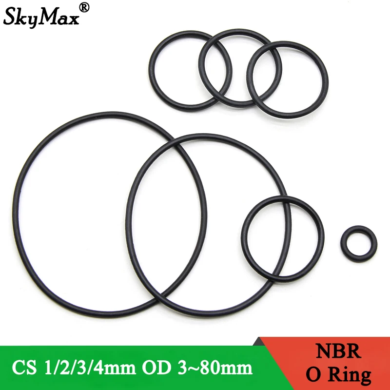 50pcs NBR O Rings OD 5~80mm CS1 2 3 4 mm Black Automobile Nitrile Rubber Washer Round O-Type Corrosion Oil Resist Sealing Gasket