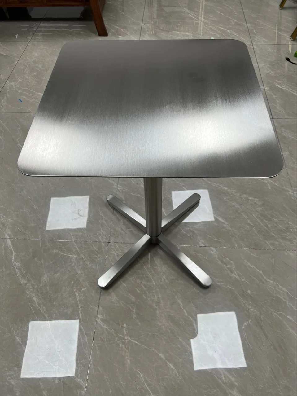 طاولة بار مربعة من الفولاذ المقاوم للصدأ على الطراز الصناعي لشاي الحليب #3