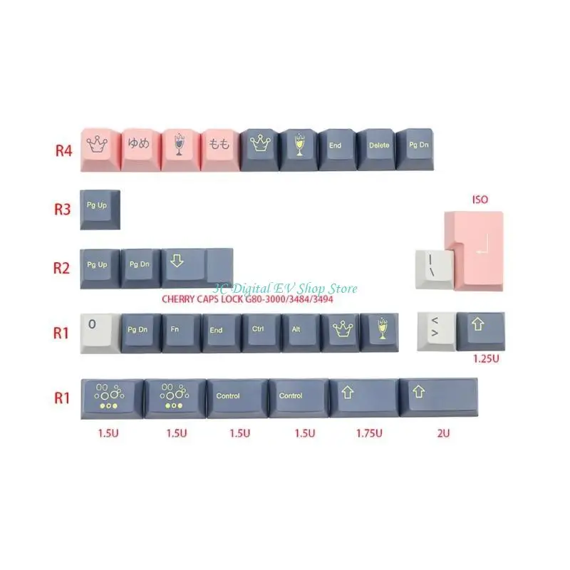 E74D 135Pcs PBT Dye Sublimation Keycap Momo Yume for Key Cover for Mechanical Keyboar