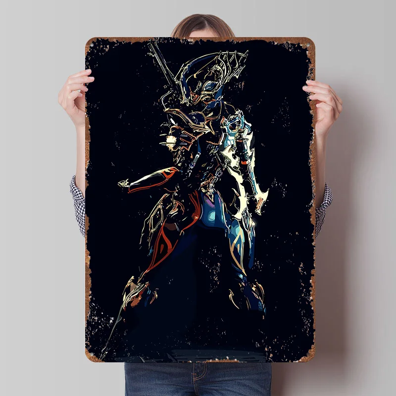 Warframe Artwork Poster Customized Vintage Metal Signs Wall Art Retro Tin Plaque for Bedroom Decoration Gaming House Wand Deko