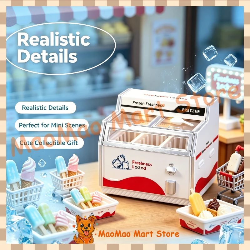 Dollhouse Miniature Freezer Simulation Ice Cream Freezer Realistic Appliance Model Supermarket Scene Display Ornament