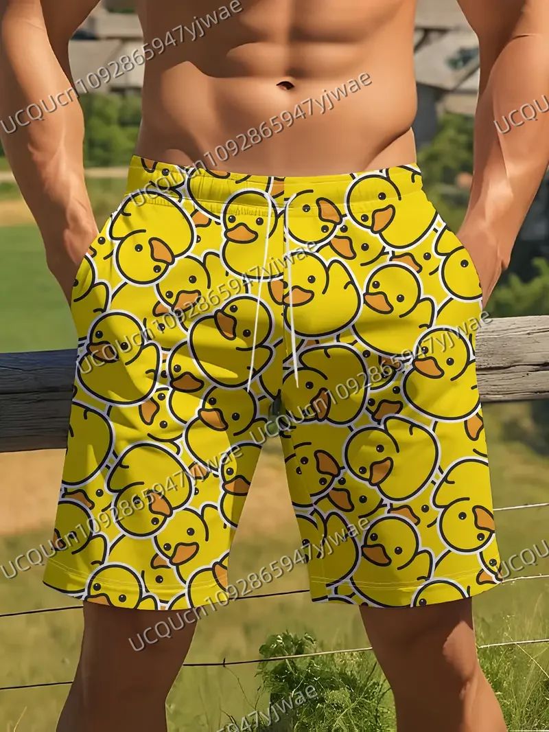 

Men's 3D Duck Print Summer Beach Shorts Quick-Dry Fun Cartoon Duck Casual Beach Shorts | Relaxed Fit Shorts
