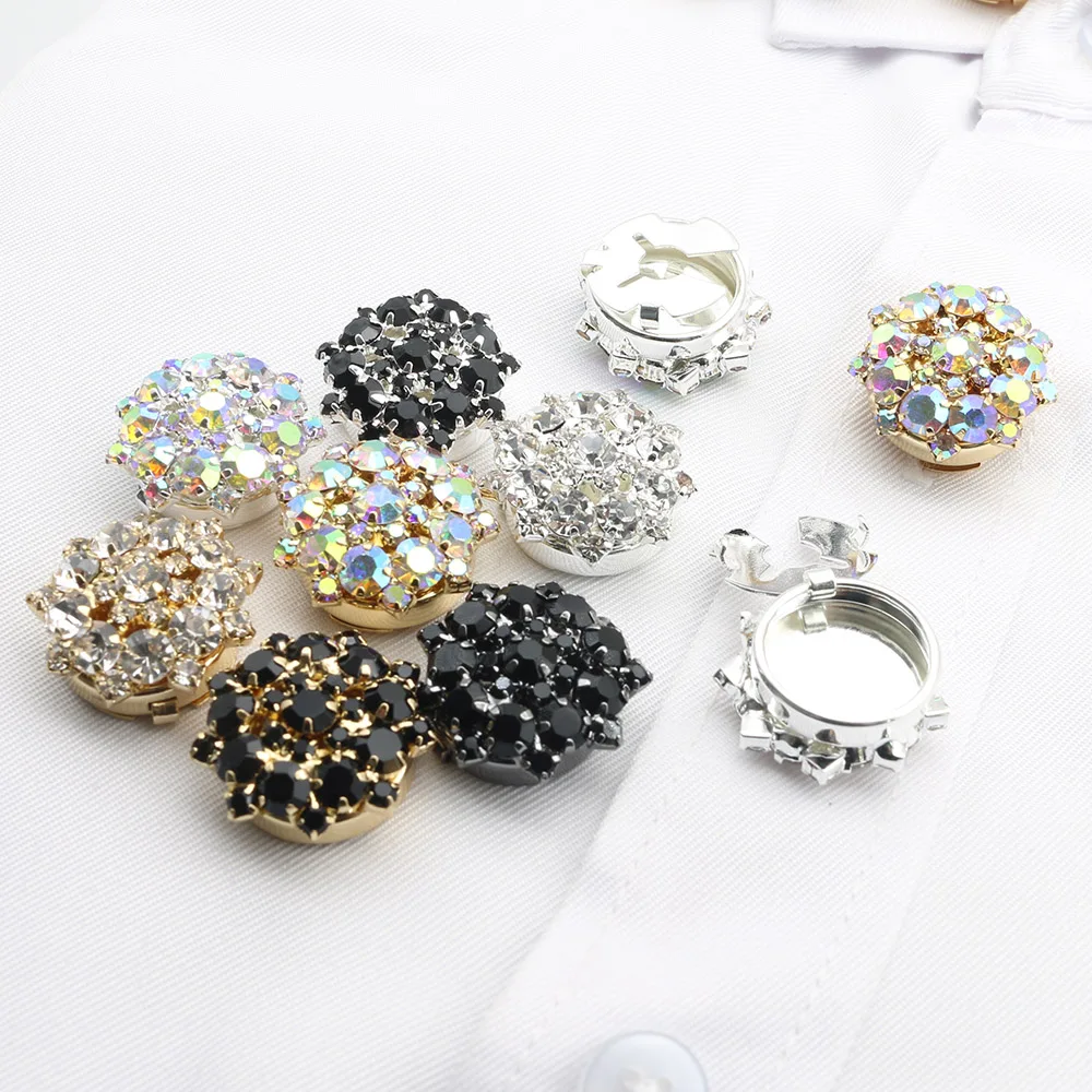 Fashion Bestseller 2 pieces of 22MM Circular Rhinestone Cufflinks, Women\'s Shirts, Dresses, Sweaters, DIY Handmade Wholesale