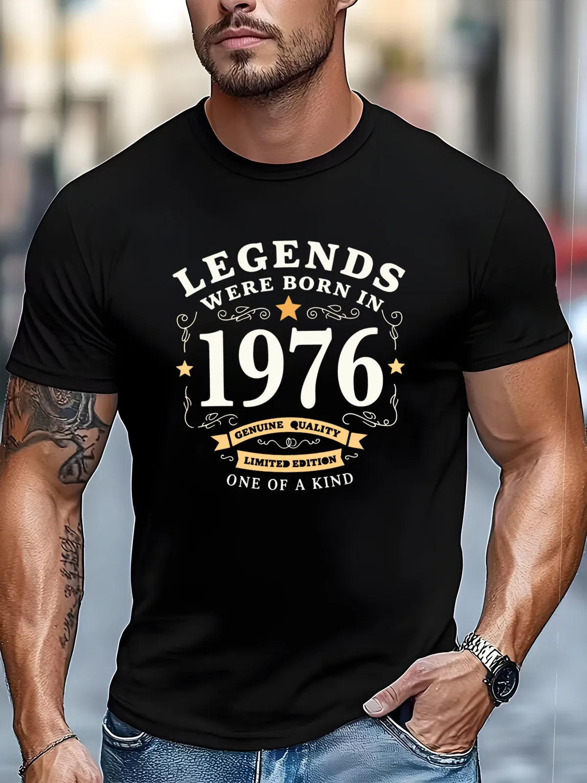 Men'S Outdoor Leisure Sports T-Shirt, Men'S 1976 Legend Born Pattern T-Shirt - Retro 19M with '76 Number 50 Print, Lightweight C