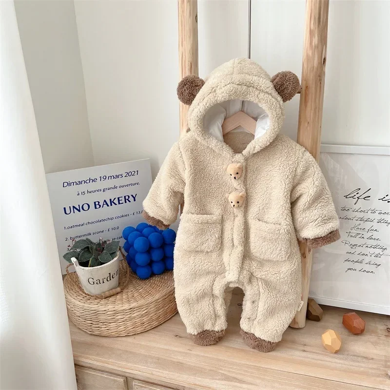 

Cute Cozy Korean Kids Baby Winter Onesie Romper - Adorable Bear Fleece Jumpsuit Perfect for Infants Warmth Outdoor Adventures