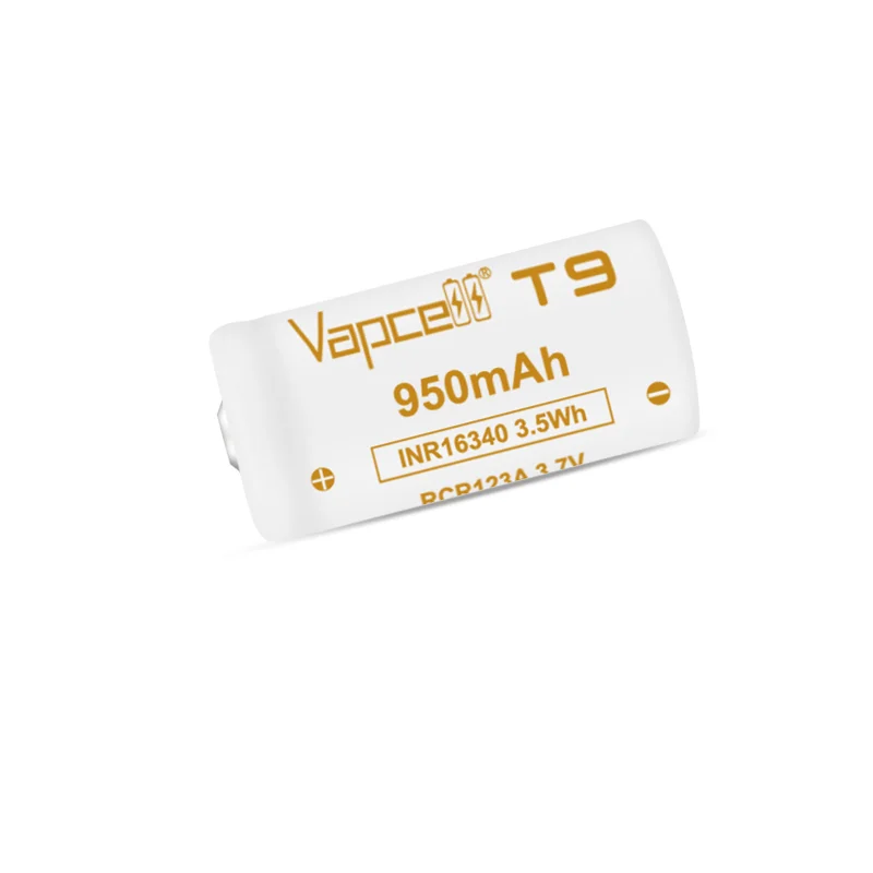 1-20 pz originale vapcell 16340 T9 950 mah 3A batteria INR16340 3.7 V pulsante al litio batteria superiore ricaricabile per torcia elettrica