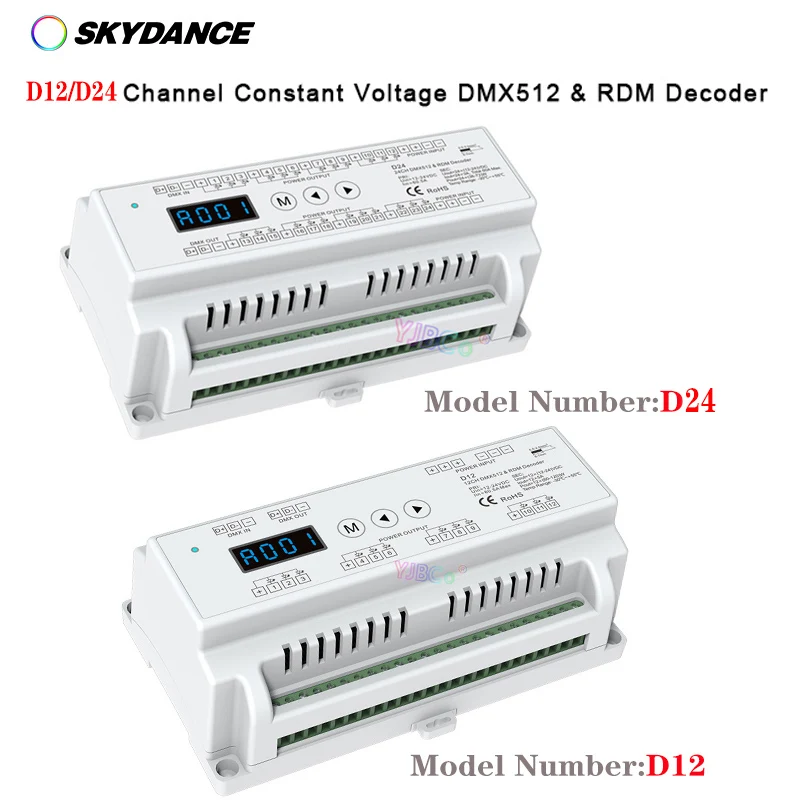 

12CH or 24 Channel RGB DIN Rail DMX dimming controller Constant Voltage DMX512 & RDM Decoder DC12-24V