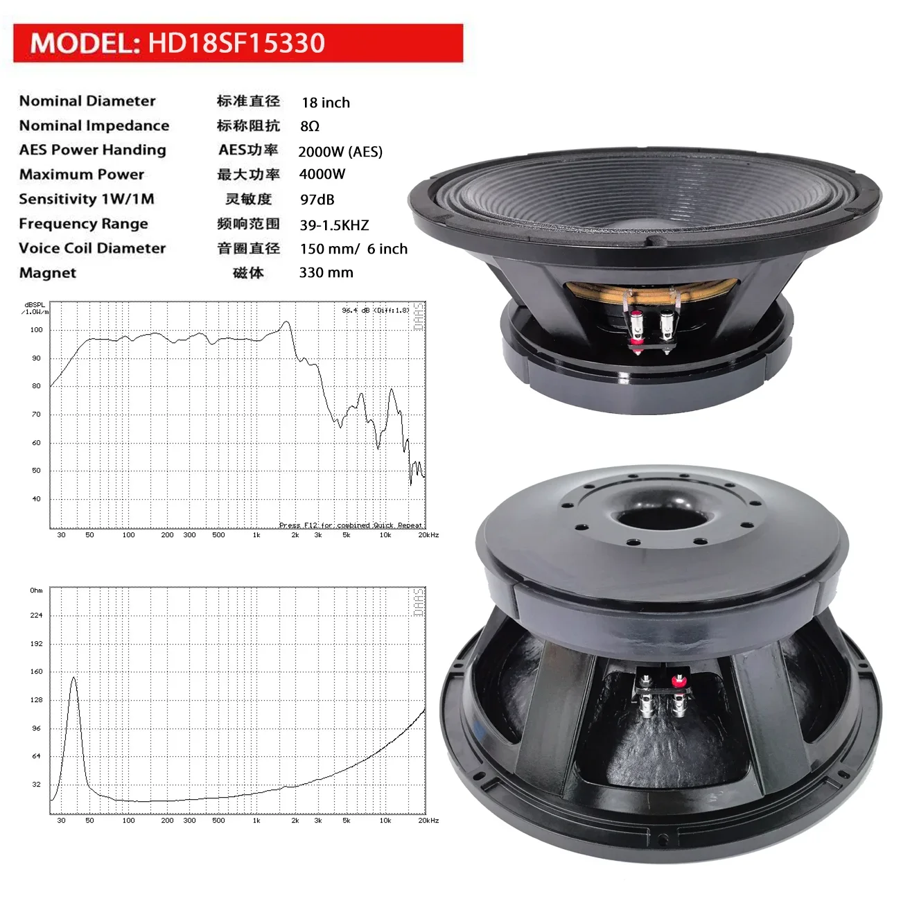 Hooqu 18 بوصة مضخم صوت مكبر صوت عالي الطاقة 4000 وات مغناطيس مزدوج 330 ملم صوت 6 بوصة