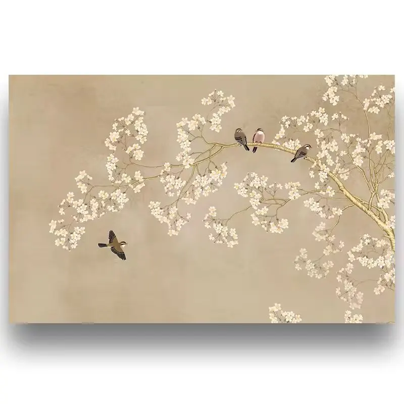 Magnolia, flowers, birds, magpies, sparrows, customized 3D wallpaper wall stickers, living room, bedroom furniture TV background