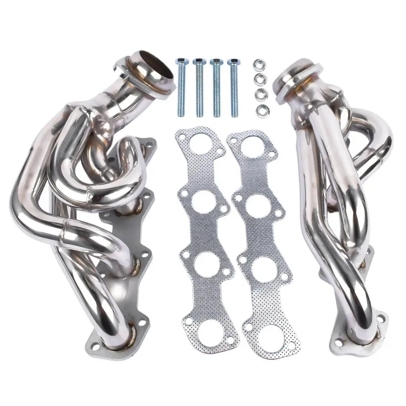 AP03 Shorty Manifold Header Chrome Polished for Ford F150 F250 Expedition 1997-2003 5.4L V8 Stainless Steel