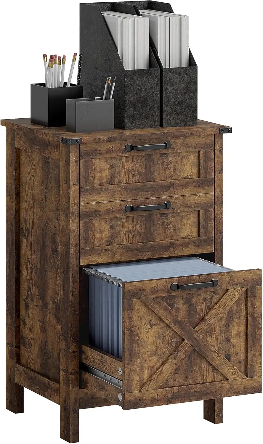 

3-Drawer Vertical File Cabinet with Silent Slides, Rustic Farmhouse Printer Stand for Home Office, Holds A4/Letter Size
