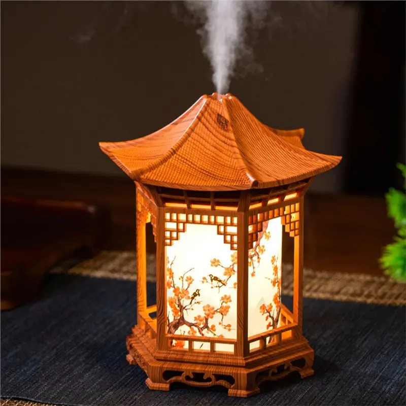 [Heavy Duty】 Vintage Chinese Pavilion Air Humidifier Essential Oil Diffuser LED Night Light Mist Maker Home Decor Gift