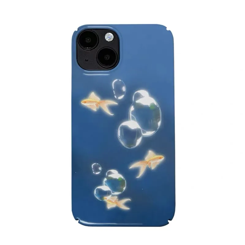

Ins Korean Blue Bubble Goldfish Art Case for IPHONE 17 16 ProMax 15 14 Plus 13 12 MINI 11PRO 16Plus XR XS Acrylic Phone Cover