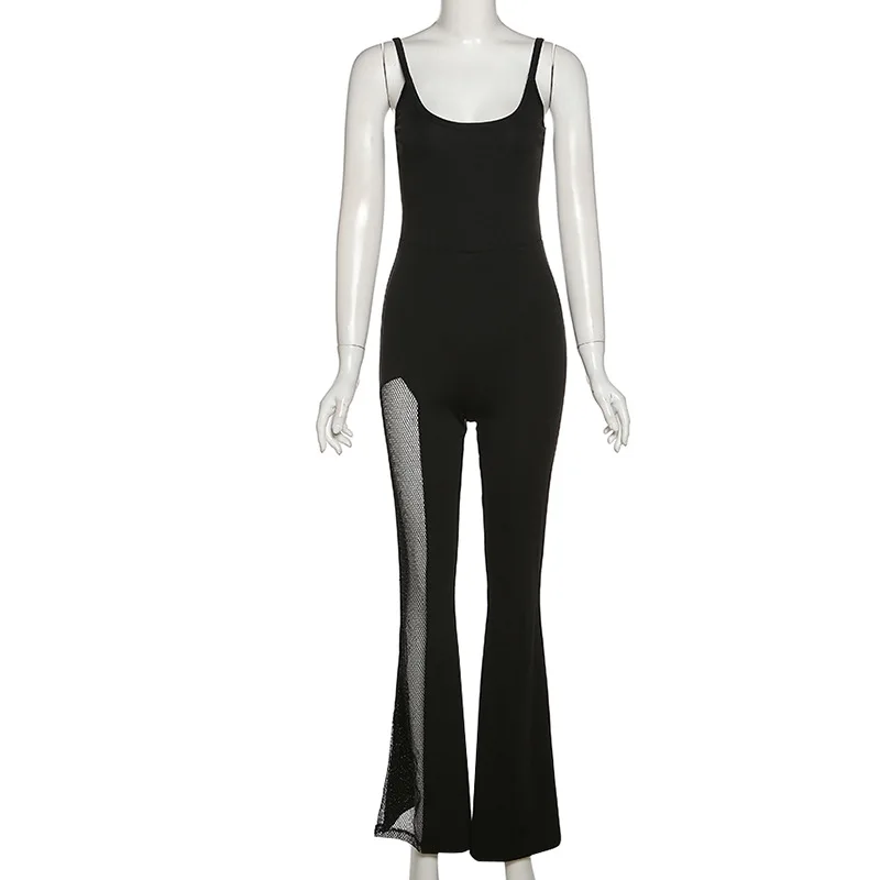 Nibber Women\'s Jumpsuit Black Sexy Suspenders U-neck Jumpsuit Fashion High-end Clothing Personality Lace Retro Flared Pants Legs