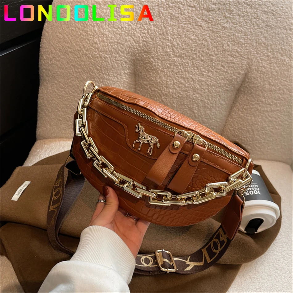 

с доставкой PU Leather Small Simple Waist Pack for Women 2024 Chest Bag Female Fashion Phone Handbag Purse Chain Travel Belt Sac