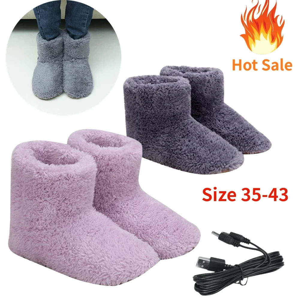 Winter USB Electric Heating Shoes for Women Men Comfortable Plush Foot Warmer Washable Heated Shoes Indoor Outdoor Hand warmer