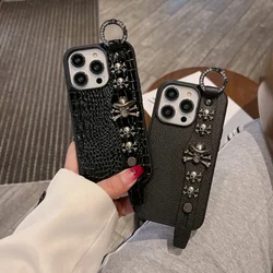Crocodile Pattern Suitable for iPhone 14 Skull Wrist Strap Phone Case 13promax 12pro 11 Bracket Xsmax 8plus Protection Cover