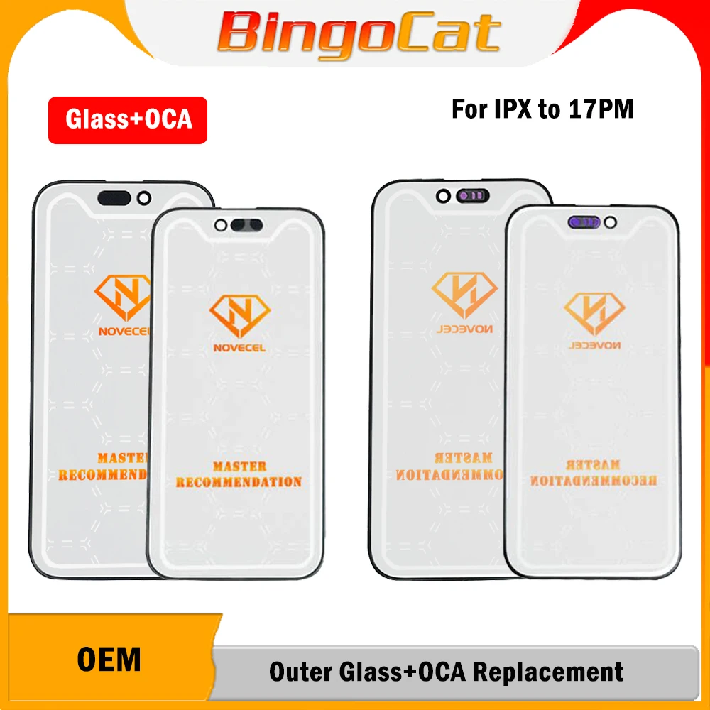

Novecel 10pc 1:1 Original Hole Glass + OCA Screen Touch Panel For iPhone 17 17 Air 17 Pro 17Pro 16 15 LCD Screen Outer Lens