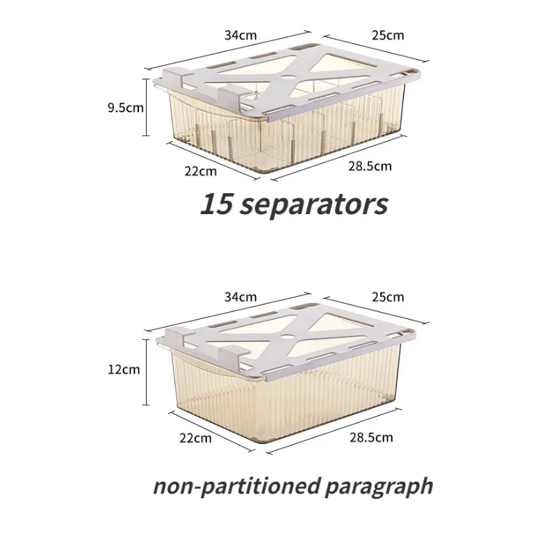 Clear Plastic Drawer Organizer Bins with Lid 16 Compartment Removable Divided Plastic Storage Bin for Socks/Other items
