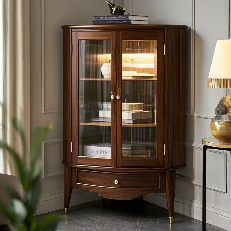 

Medieval solid wood corner cabinet triangular cabinet simple living room corner glass wine cabinet locker