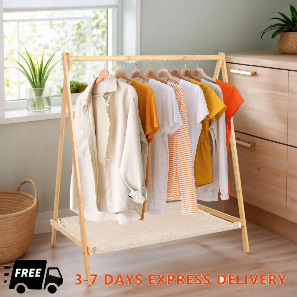 

Wood Clothes Rack Foldable Clothing Rack Portable Garment Rack Wardrobe Storage Rack for Entryway and Bed Room