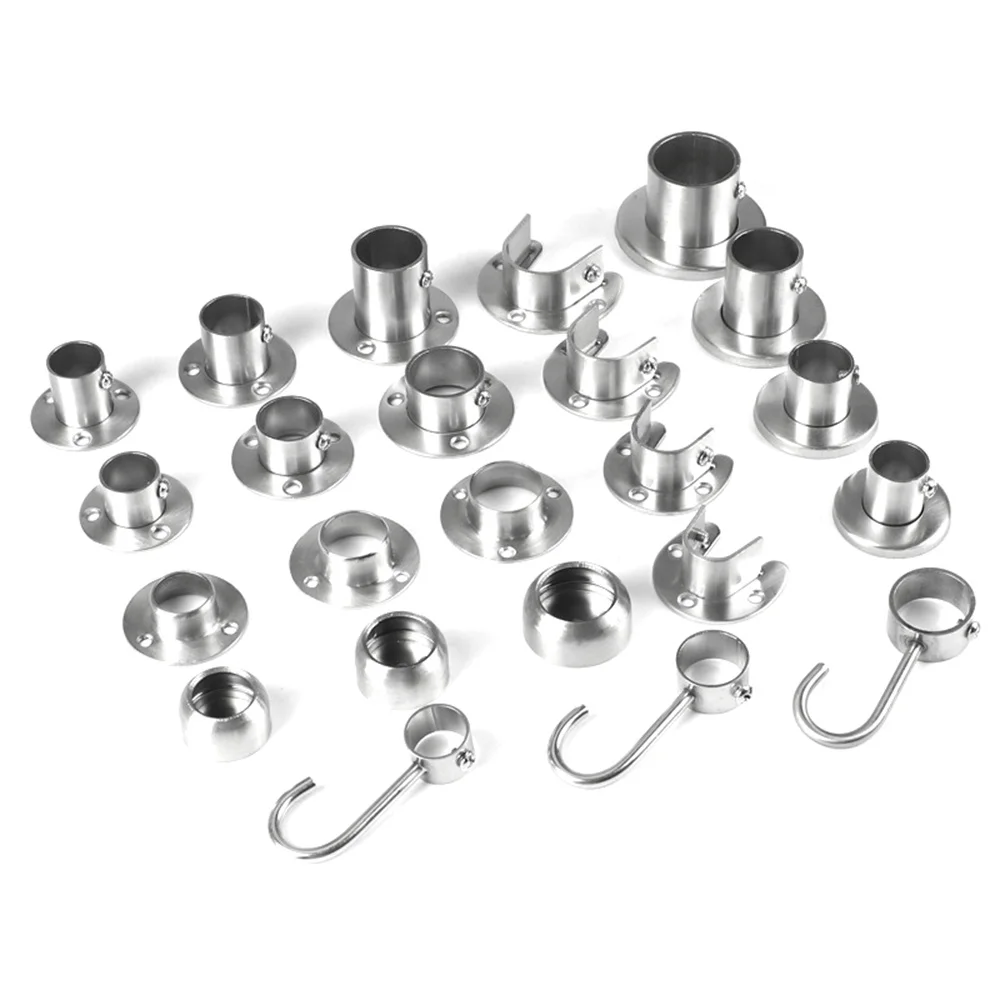 Stainless Steel Flange Socket Wardrobe Curtain Hanging Rod Bracket Seat Hanger Holder Tube Support Flange Welding Pipe Fitting