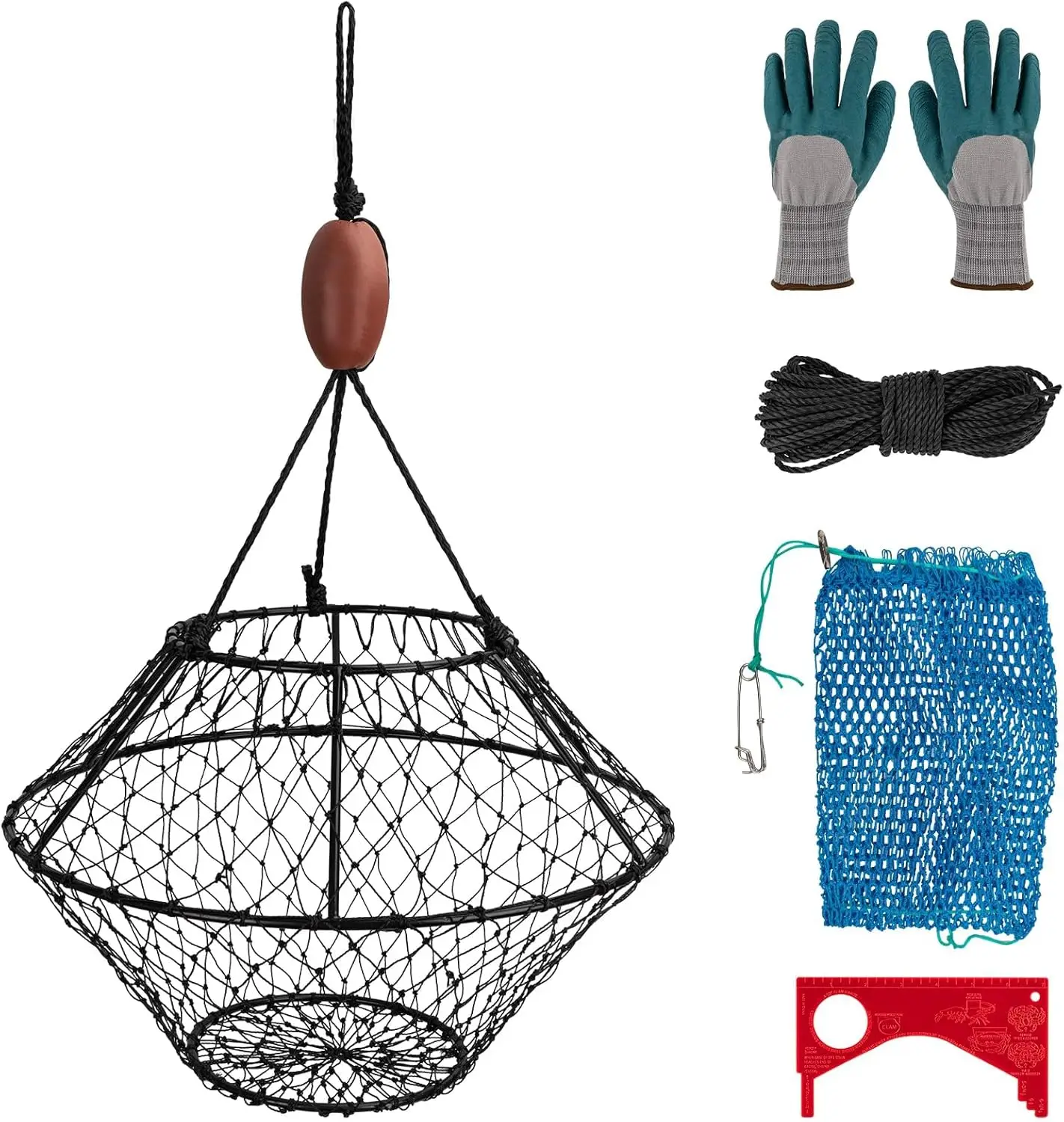 

Heavy Duty Crab Ring Trap 1/2-Pack, Foldable Hoop Net for Crabbing Lobster Dungeness Blue Crab with Buoy Bait Bag Rope Gloves