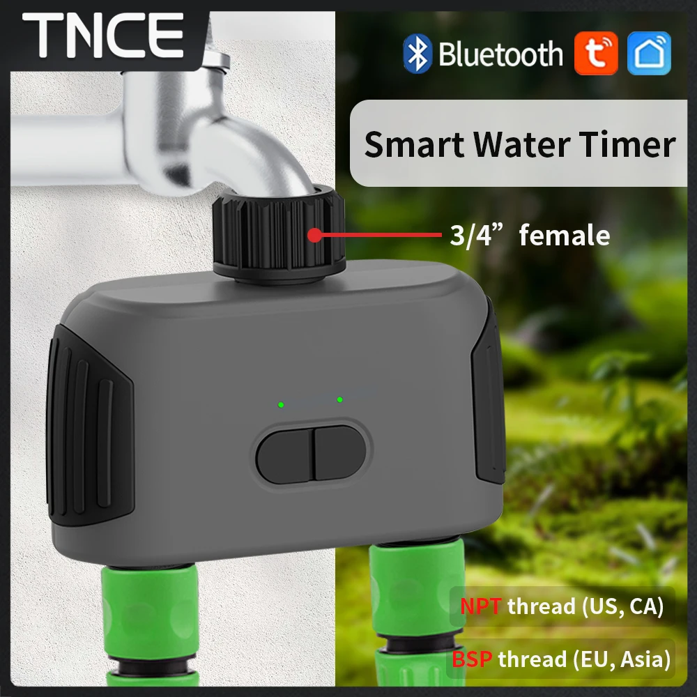 TNCE Tuya Smart Bluetooth Dual Hose Garden Irrigation Watering System Remote Garden Water Timer Rain Delay support Alexa