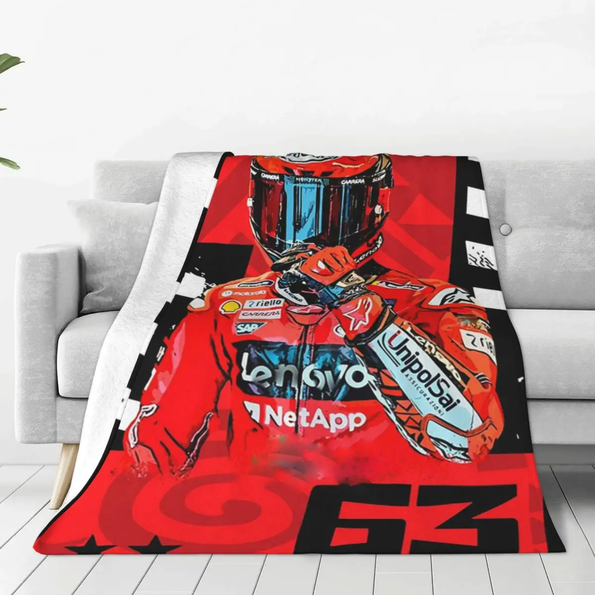 Pecco Francesco Bagnaia Number GP Flag Blanket Flannel Lightweight Throw Blankets For Couch Bedding Office Throws Bedspread