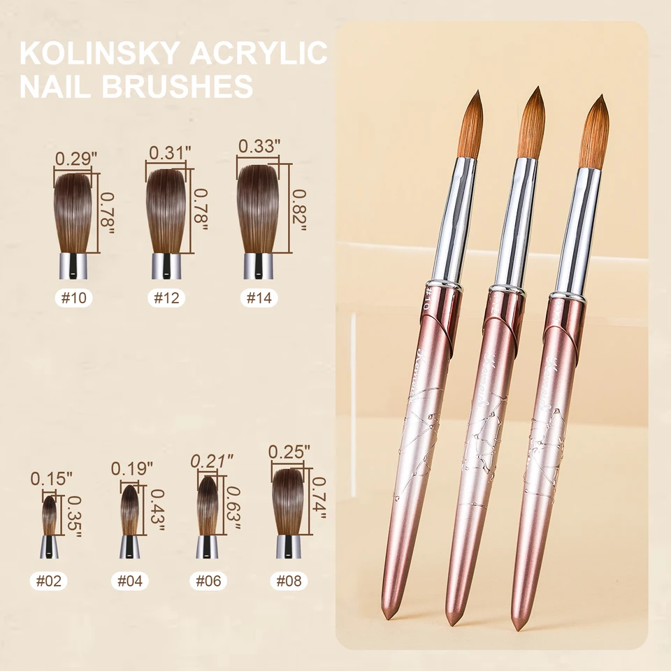 Pincel Kolinsky para acrílico, cerdas de pelo de kolinsky, forma redonda, pinceles para aplicación de acrílico 4