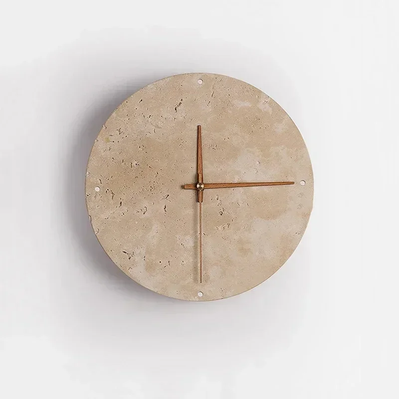 Marble Clock Wall Light Creative Wabi Sabi Yellow Living Room Nordic Restaurant Corridor Circular Travertine Decor Sconce Lamp
