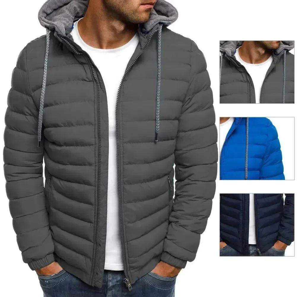 New Lightweight Men\'s Parka Solid Hooded Winter Jacket Casual Keep Warm Clothes Mens Overcoat Streetwear Puffer Jacket Male Coat