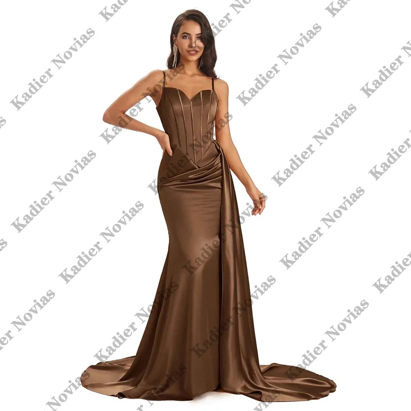 

Long Mermaid Brown Bridesmaid Dresses with Skirt Lace Up Floor Wedding Guest Party Maid of Honor Dress Customized