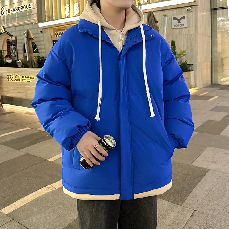 

Y2K Негабаритный мужской пуховик с капюшоном, повседневная искусственная двухсекционная парка с капюшоном на шнурке, уличная одежда, повседневная одинаковая одежда