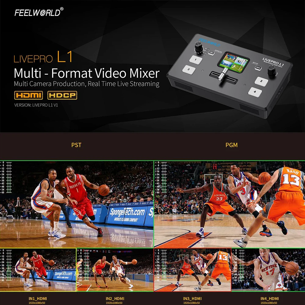 FEELWORLD LIVEPRO L1 V1 Multi-format Video Mixer Switcher 4 x HDMI inputs Camera Production USB3.0 Live Streaming Youtube