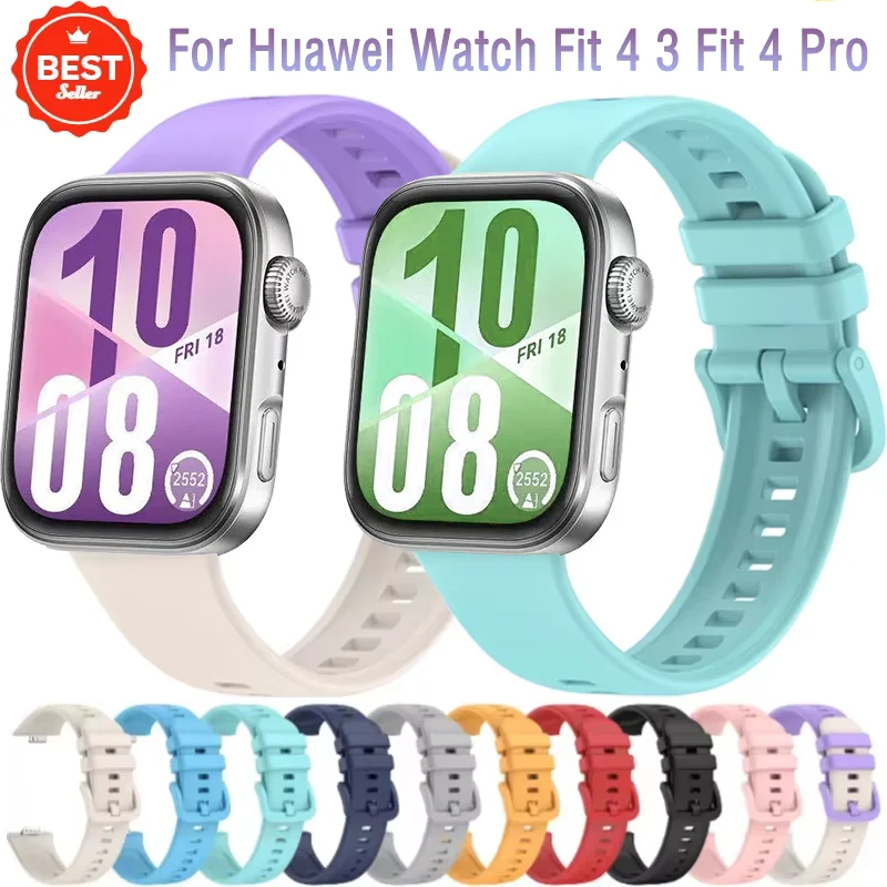 حزام سيليكون رسمي لساعة Huawei Watch Fit 4 Fit 3 Band سوار رياضي معصمه حزام ناعم لساعة Huawei Watch Fit 4 Pro Correa