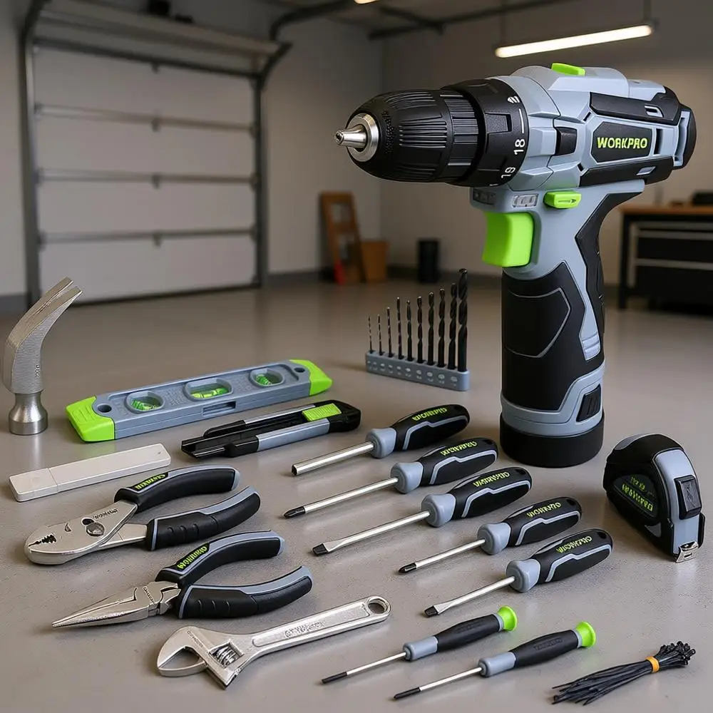 

Набор инструментов для дома с дрелью, 108 предметов, набор электроинструментов для дома, аккумуляторная отвертка 12В 1.5 Ач, набор электрических беспроводных дрелей