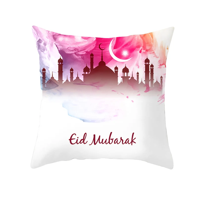 EID Mubarak Cushion Cover Moon Star Lantern Printed Ramadan Pillowcase For Home Room Sofa Decoration Islamic Party Supplies