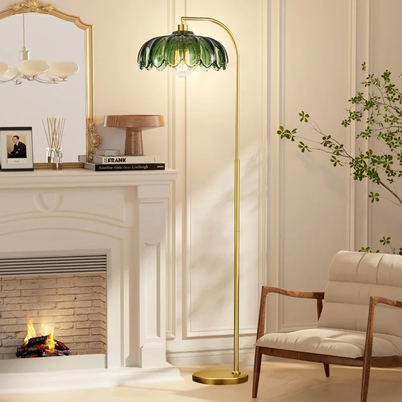 

Glass Floor Lamp for Living Room,Bedroom,Gold Dimmable Standing Lamp with Remote,Mid Century Modern Brass
